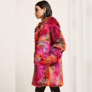 Hera Collection Multicolor Longline Faux Fur Coat